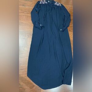 Sevitli Navy Modest Abaya Long Sleeve Maxi Dress Rhinestone Pearls Wedding 38